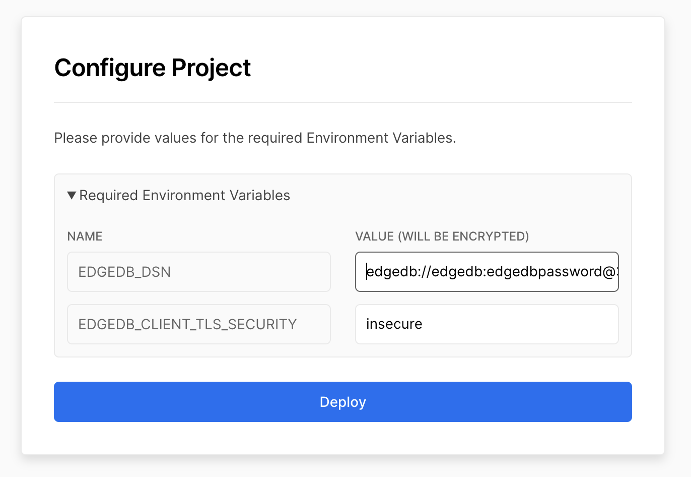 Setting environment variables in Vercel